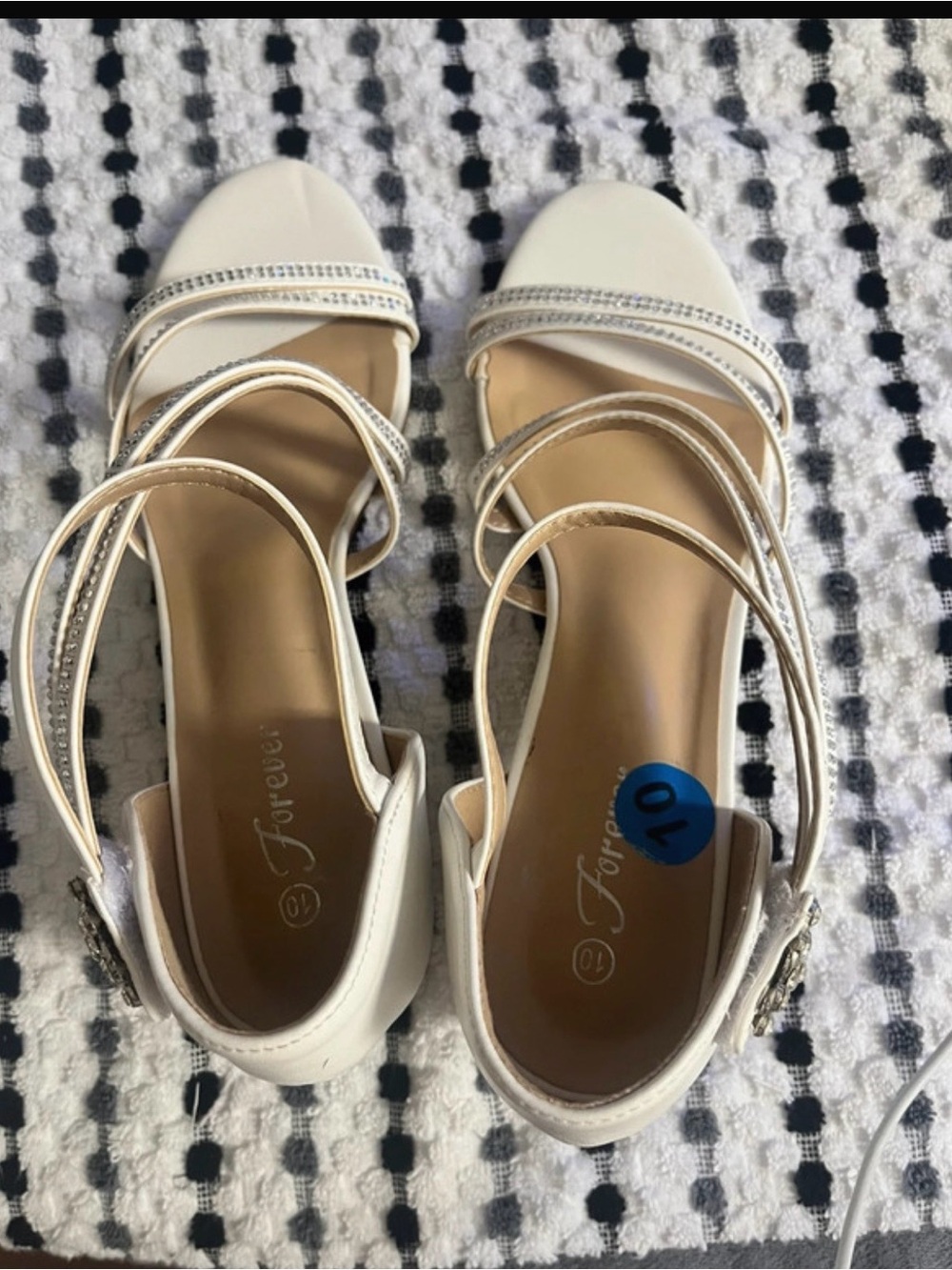 Forever 21 Ivory Strappy Sandals with Rhinestone Trim